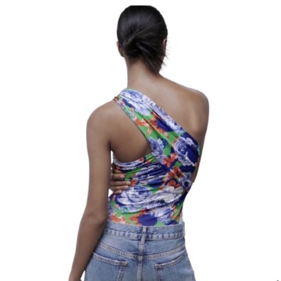NWT ZARA Asymmetric Floral One-Shoulder Bodysuit S - Picture 2 of 16